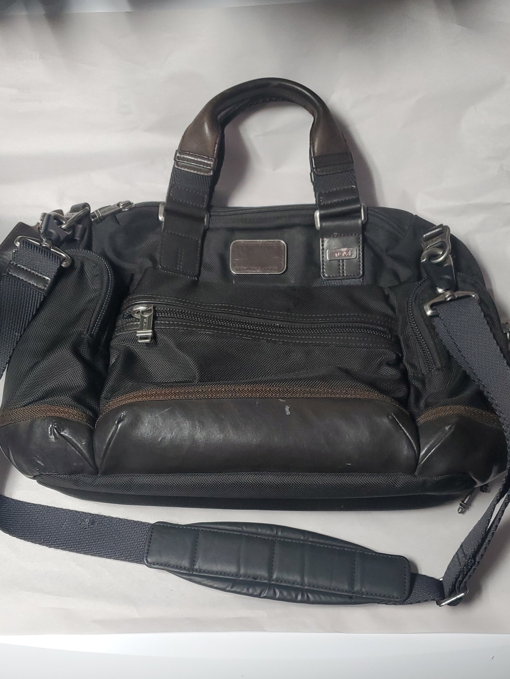 TUMI Alpha Bravo 'Brooks' Black Brown Briefcase Travel Bag Laptop Case Nylon